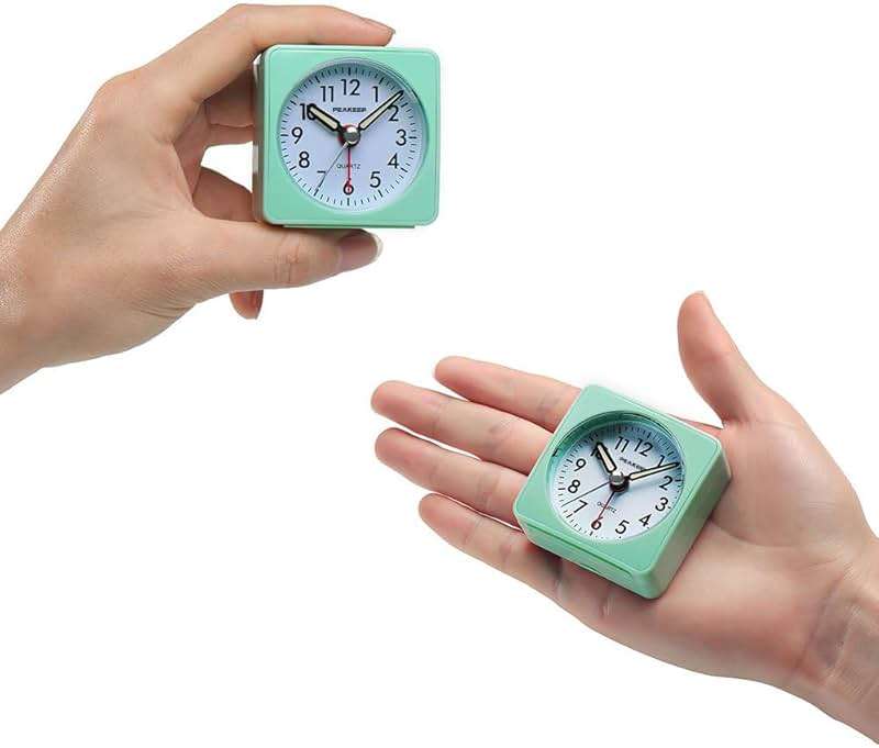 Peakeep Ultra Small, Battery Travel Alarm Clock with Snooze and Light, Silent with No Ticking Analog Quartz (Aquamarine) - Image 4