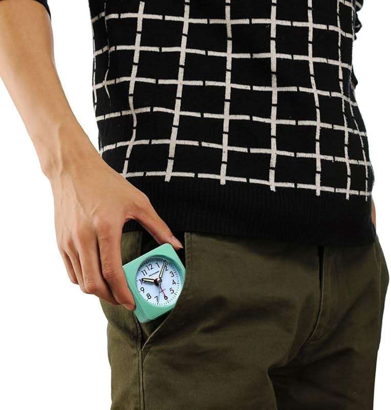 Peakeep Ultra Small, Battery Travel Alarm Clock with Snooze and Light, Silent with No Ticking Analog Quartz (Aquamarine) - Image 7