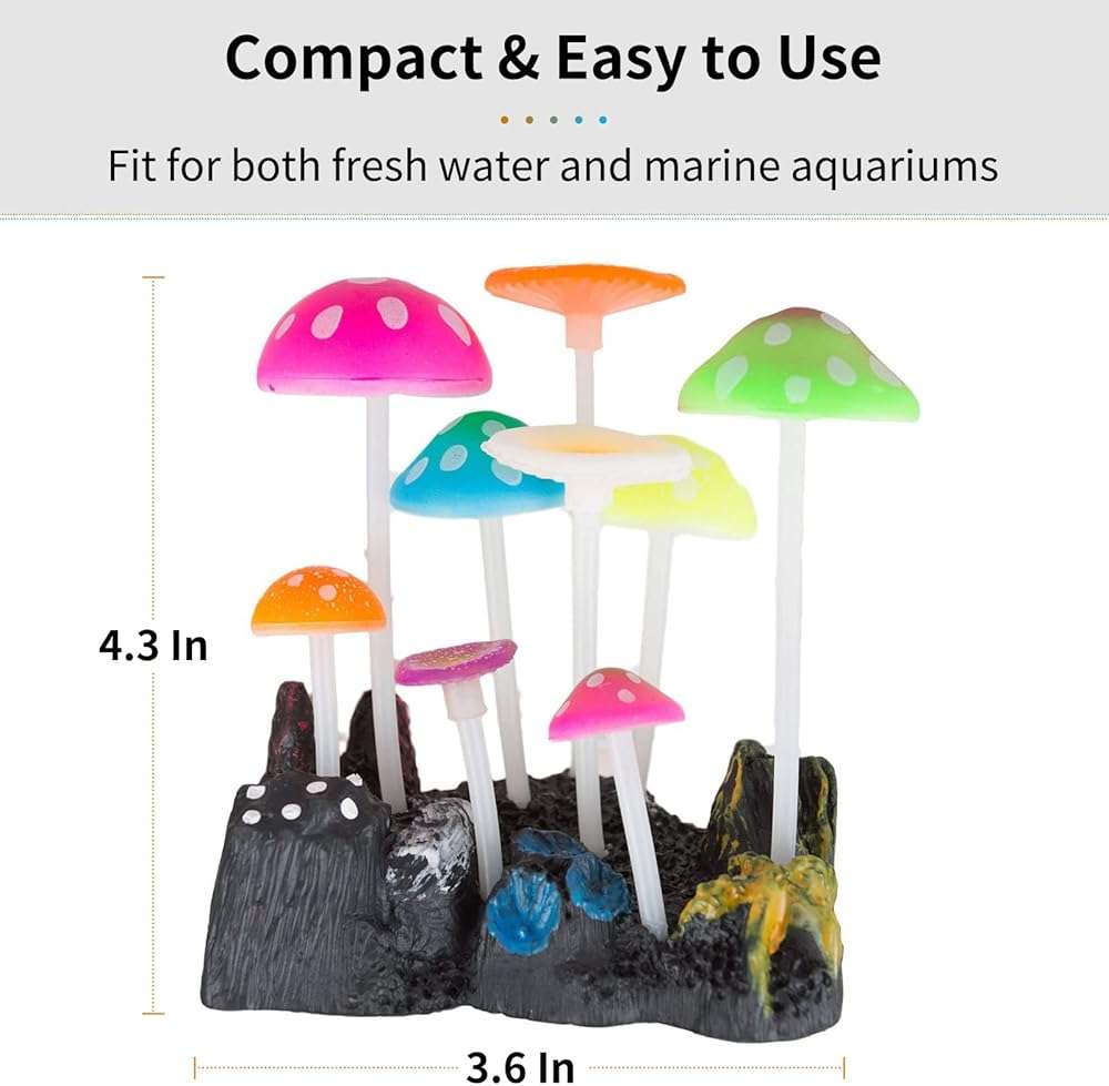 Uniclife Glowing Effect Artificial Mushroom Aquarium Plant Decor Ornament Decoration for Fish Tank Landscape - Image 2