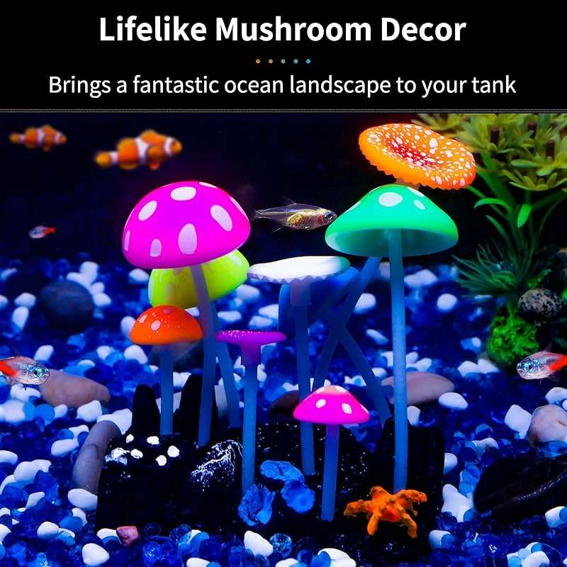 Uniclife Glowing Effect Artificial Mushroom Aquarium Plant Decor Ornament Decoration for Fish Tank Landscape - Image 3