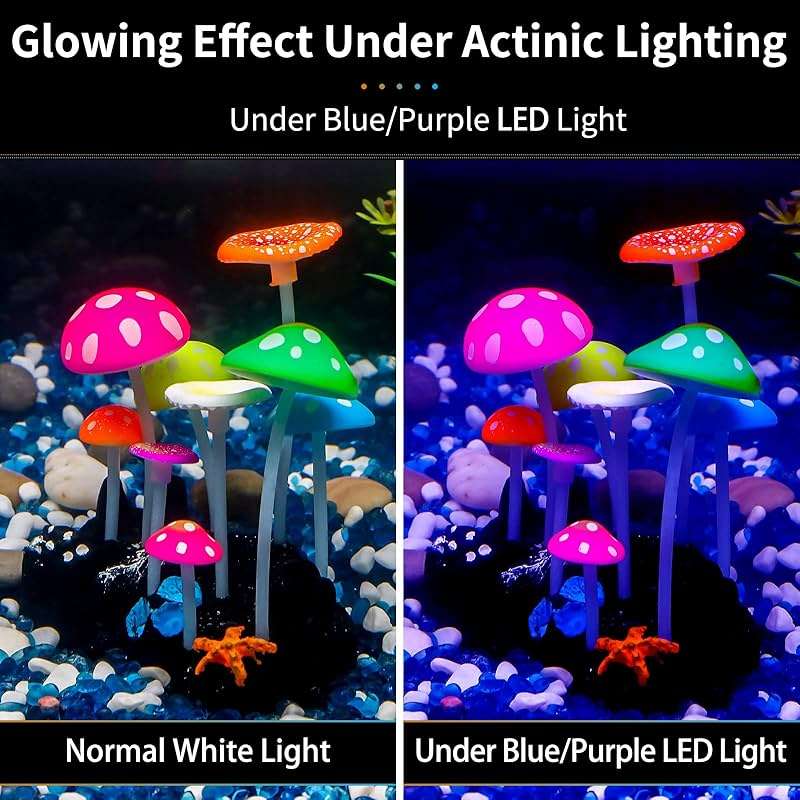 Uniclife Glowing Effect Artificial Mushroom Aquarium Plant Decor Ornament Decoration for Fish Tank Landscape - Image 4