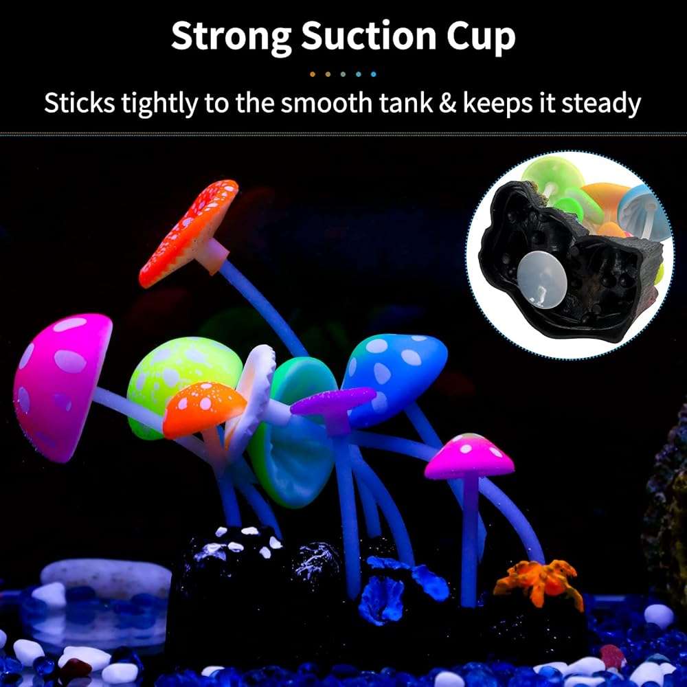 Uniclife Glowing Effect Artificial Mushroom Aquarium Plant Decor Ornament Decoration for Fish Tank Landscape - Image 5