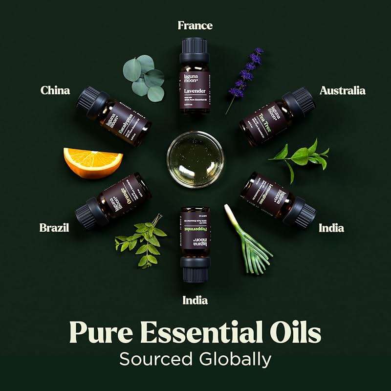 Lagunamoon Essential Oils Aromatherapy Set - 6 Oils for Diffusers, Home Care, Candle Making Scents, Fragrance, Humidifiers, Gifts - Peppermint, Tea Tree, Lavender, Eucalyptus, Orange (10mL) - Image 2
