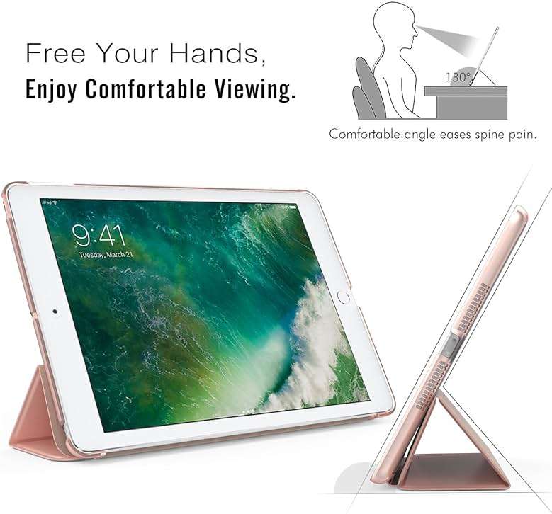 MoKo Case Fit 2018/2017 iPad 9.7 5th / 6th Generation - Slim Lightweight Smart Shell Stand Cover with Translucent Frosted Back Protector Fit Apple iPad 9.7 Inch 2018/2017, Rose Gold(Auto Wake/Sleep) - Image 6