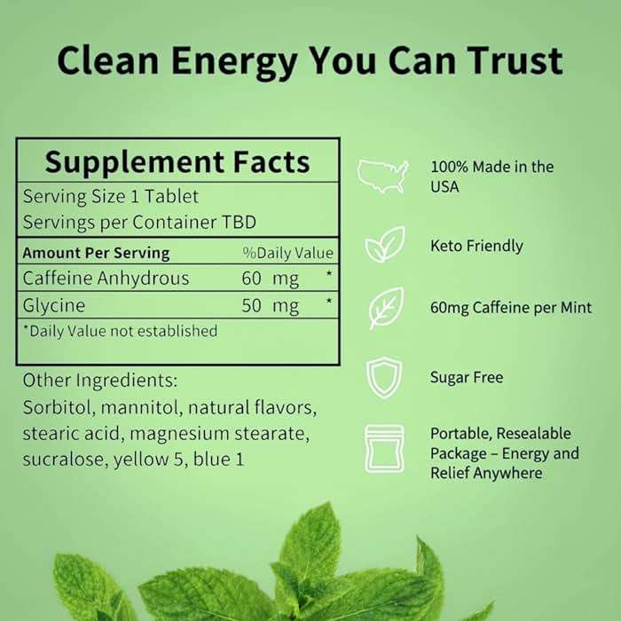 Caffeine Mints by Rally, 60milligram Caffeine, Instant Energy, Fresh Breath Caffeinated Mints, 0 Sugar, Natural Peppermint Flavor (2 Packs, 20 Mints) - Image 2