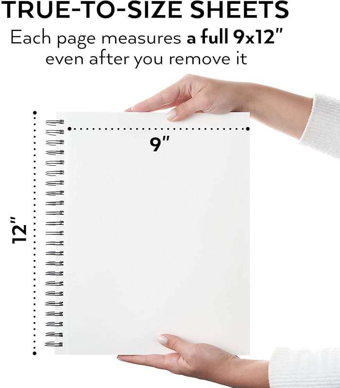ARTEZA Sketch Book 2 Pack, 9x12 Inches, 200 Sheets of 68 lb Heavyweight Paper, Spiral Bound Drawing Pad with Perforated True-to-Size Pages for Sketching, Drawing, and Illustration - Image 3