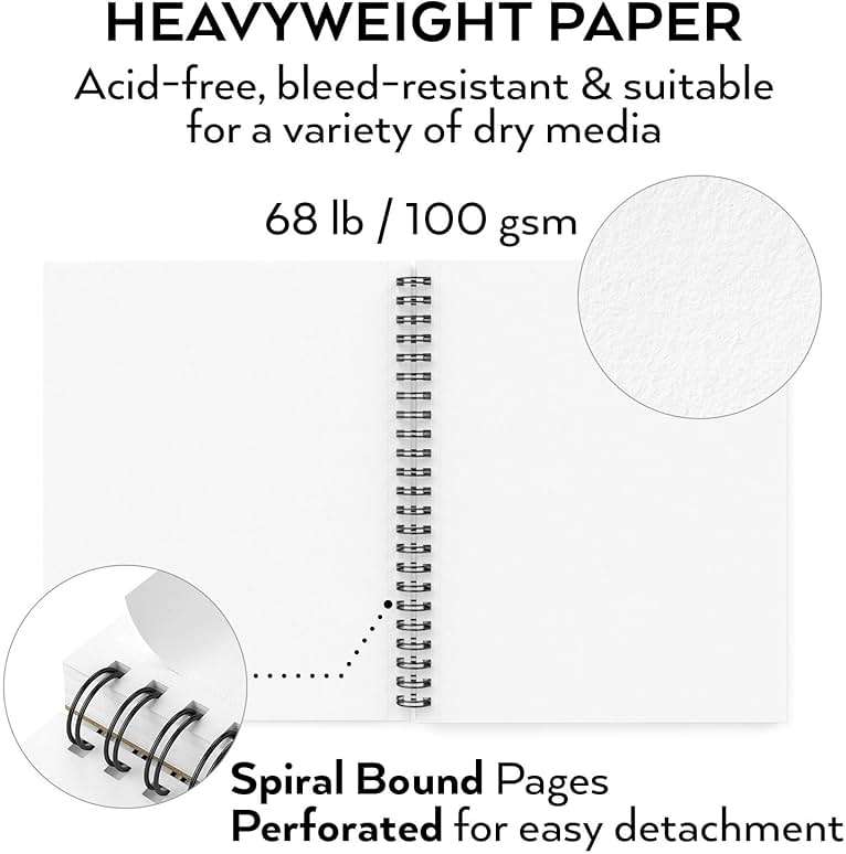 ARTEZA Sketch Book 2 Pack, 9x12 Inches, 200 Sheets of 68 lb Heavyweight Paper, Spiral Bound Drawing Pad with Perforated True-to-Size Pages for Sketching, Drawing, and Illustration - Image 4