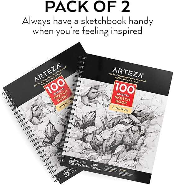 ARTEZA Sketch Book 2 Pack, 9x12 Inches, 200 Sheets of 68 lb Heavyweight Paper, Spiral Bound Drawing Pad with Perforated True-to-Size Pages for Sketching, Drawing, and Illustration - Image 6