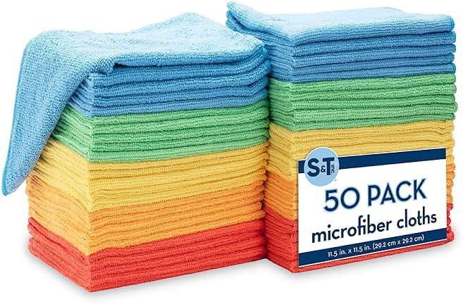 S&T INC. 50 Pack Microfiber Cleaning Cloth, Bulk Towels for Home, Reusable Microfiber Towels for Cars, Cleaning Rags, Assorted, 11.5 Inches x 11.5 Inches, 50 Count - Image 1