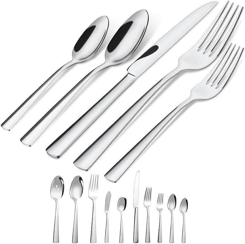 45-Piece Flatware Sets, Silverware Set for 8, Durable Stainless Steel Tableware in Ergonomic Design Size and Weight, Kitchen Utensils Set with Steak Knives, Rust-proof, Dishwasher Safe - Image 1