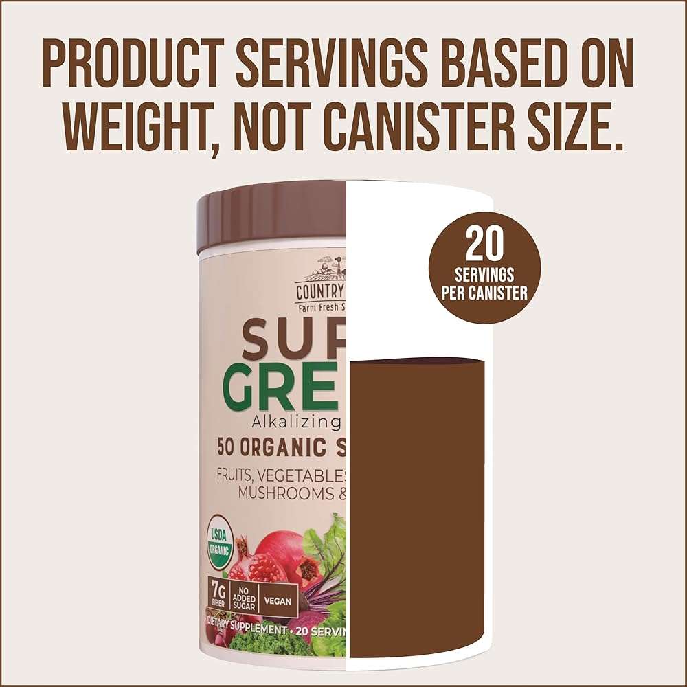 Country Farms Organic Super Greens Powder, Daily Greens Drink Mix with 50 Organic Superfoods, Fruits, Vegetables, Fiber, Mushrooms & Probiotics for Gut Health, Digestion & Energy, Chocolate Flavor - Image 8