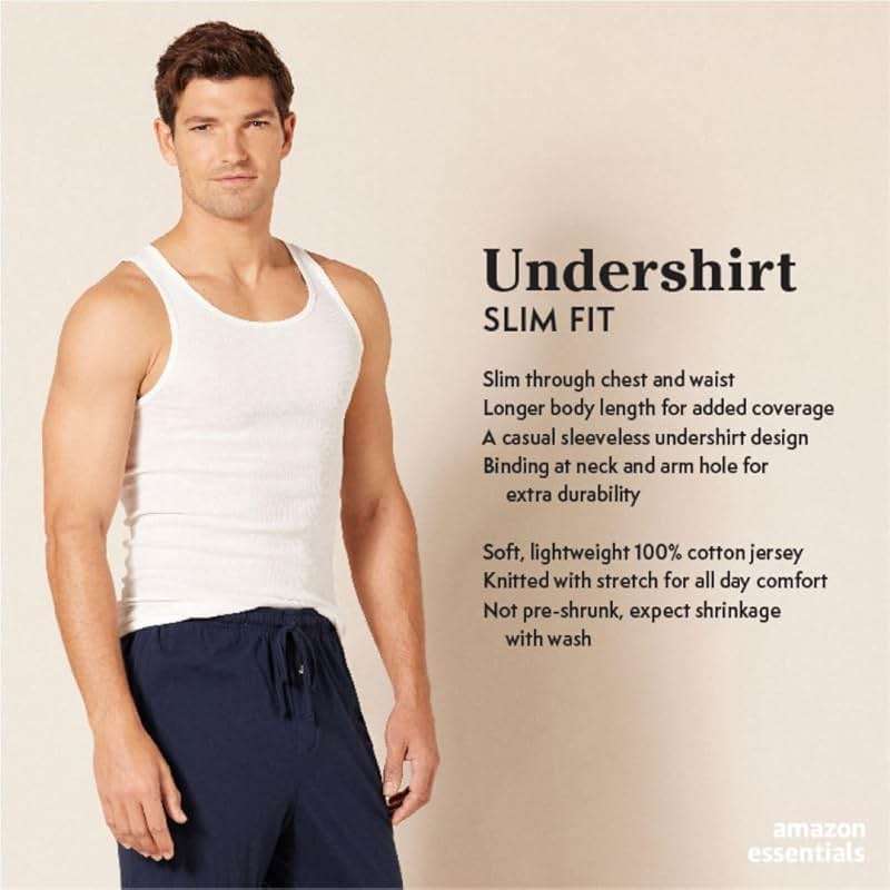 Amazon Essentials Men's Lightweight Breathable Cotton Slim Fit Tank Undershirts - Image 3