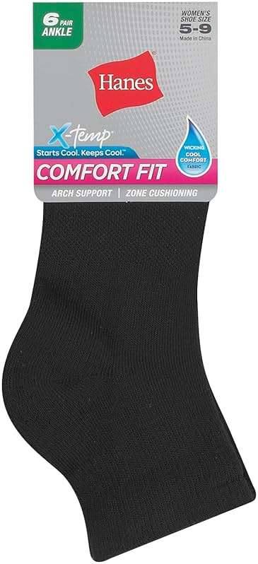Hanes womens 6-pair Comfort Fit Ankle athletic socks, Black, 5-9 US - Image 2