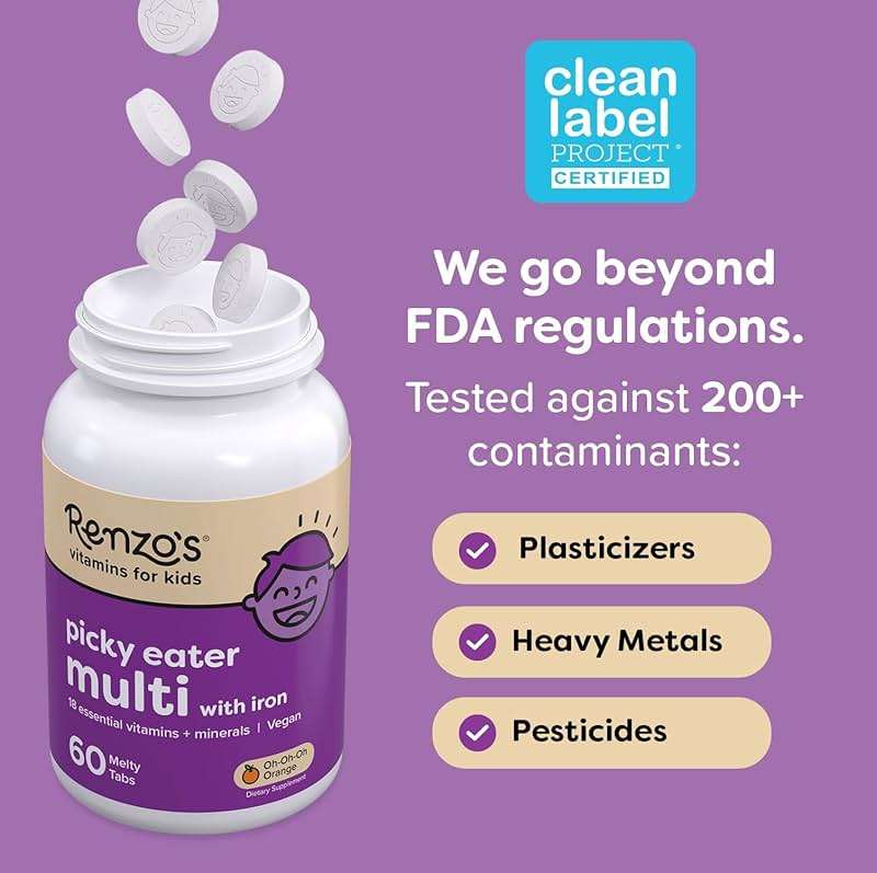 Renzo's Picky Eater Kids Multivitamin with Iron - Dissolvable Kids Vitamins with Iron, Zinc, Vitamin C, Vitamin D, E & K, Sugar-Free Melty Tabs, Cherry Flavor, 60-Count (1-2 Month Supply) - Image 6