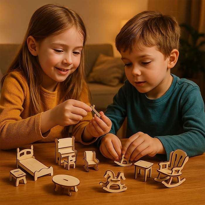 LOVEINUSA 34 PCS DIY Wooden Dollhouse Furniture Set, 1:20 Scale Miniature Room Accessories for Kitchen Living Room Bathroom for DIY Crafts Project - Image 2