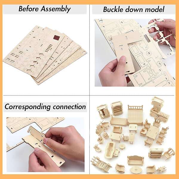 LOVEINUSA 34 PCS DIY Wooden Dollhouse Furniture Set, 1:20 Scale Miniature Room Accessories for Kitchen Living Room Bathroom for DIY Crafts Project - Image 4
