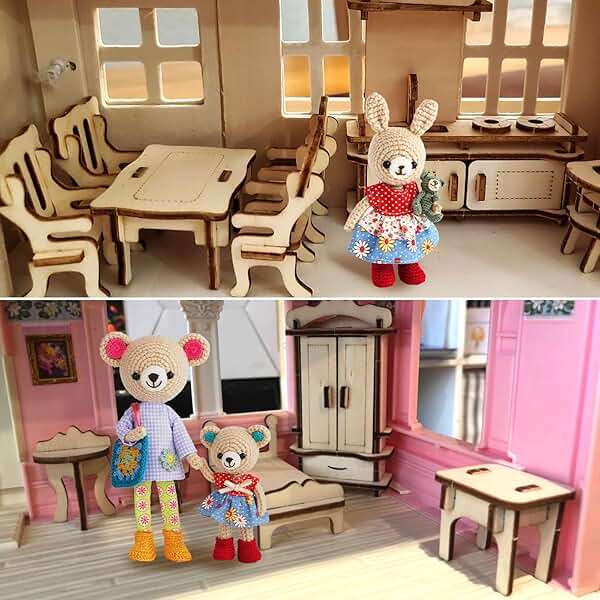 LOVEINUSA 34 PCS DIY Wooden Dollhouse Furniture Set, 1:20 Scale Miniature Room Accessories for Kitchen Living Room Bathroom for DIY Crafts Project - Image 6