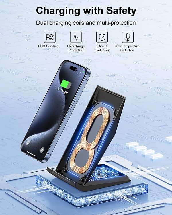 Fast Wireless Charger, NANAMI Wireless Charging Stand Compatible iPhone 17/17 Air/16/15/15 Pro/15 Plus/15 Pro Max/14/13, Nightstand Phone Charger Dock for Samsung Galaxy S26/S26+/S25/S24/S23/S22 - Image 2