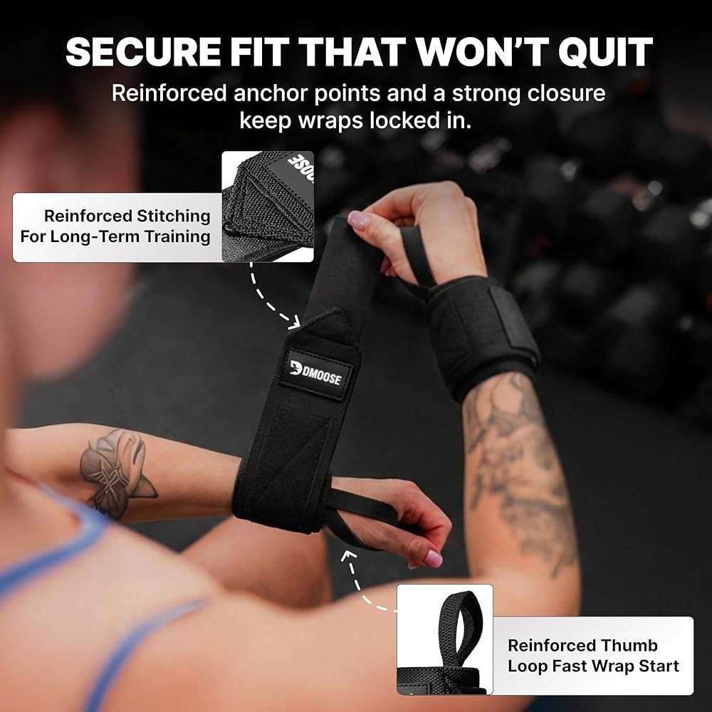 DMoose Fitness Wrist Wraps for Weightlifting 18" - Heavy Duty Gym Wrap with Hand Thumb Loop for Support & Pain Relief, USPA Approved Powerlifting, Weight Lifting Wrist Straps for Men & Women Work Out - Image 5