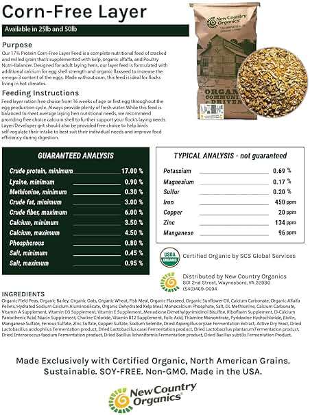 New Country Organics | Corn-Free Classic Layer Chicken Feed for Laying Hens | Corn-Free and Soy-Free | 17% Protein | Certified Organic and Non-GMO Chicken Food | 25lbs Bag - Image 7