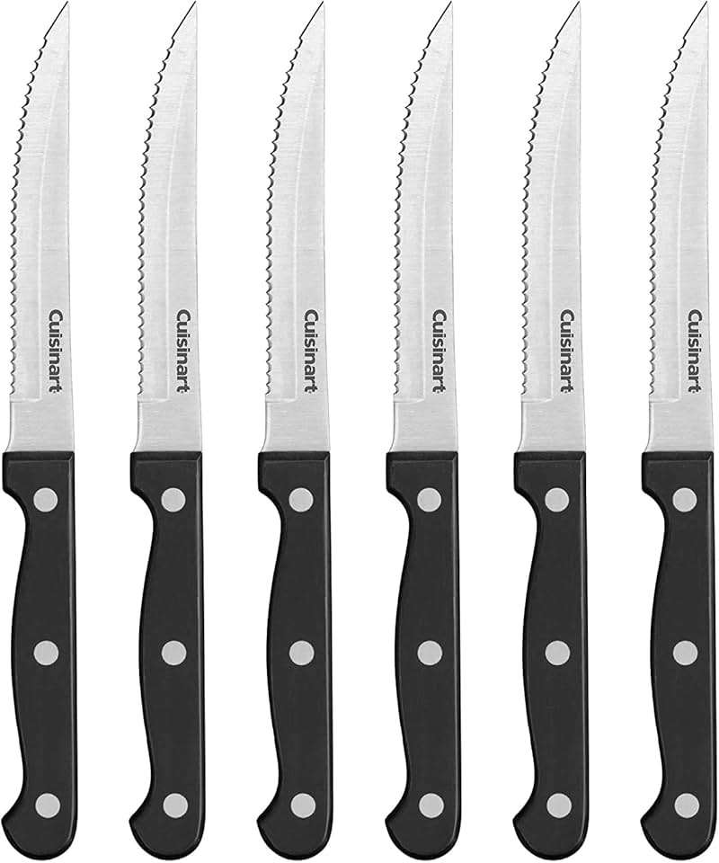Cuisinart Knife Set, 6pc Steak Knife Set with Steel Blades for Precise Cutting, Lightweight, Stainless Steel & Durable, C77TR-6PSK, Black - Image 1