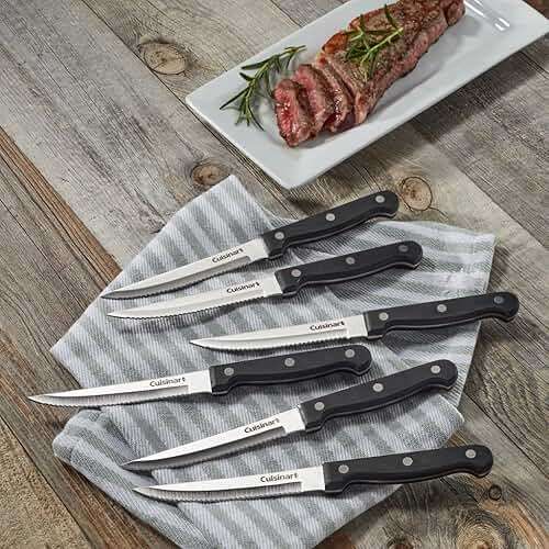Cuisinart Knife Set, 6pc Steak Knife Set with Steel Blades for Precise Cutting, Lightweight, Stainless Steel & Durable, C77TR-6PSK, Black - Image 2