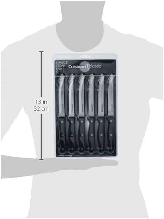 Cuisinart Knife Set, 6pc Steak Knife Set with Steel Blades for Precise Cutting, Lightweight, Stainless Steel & Durable, C77TR-6PSK, Black - Image 3