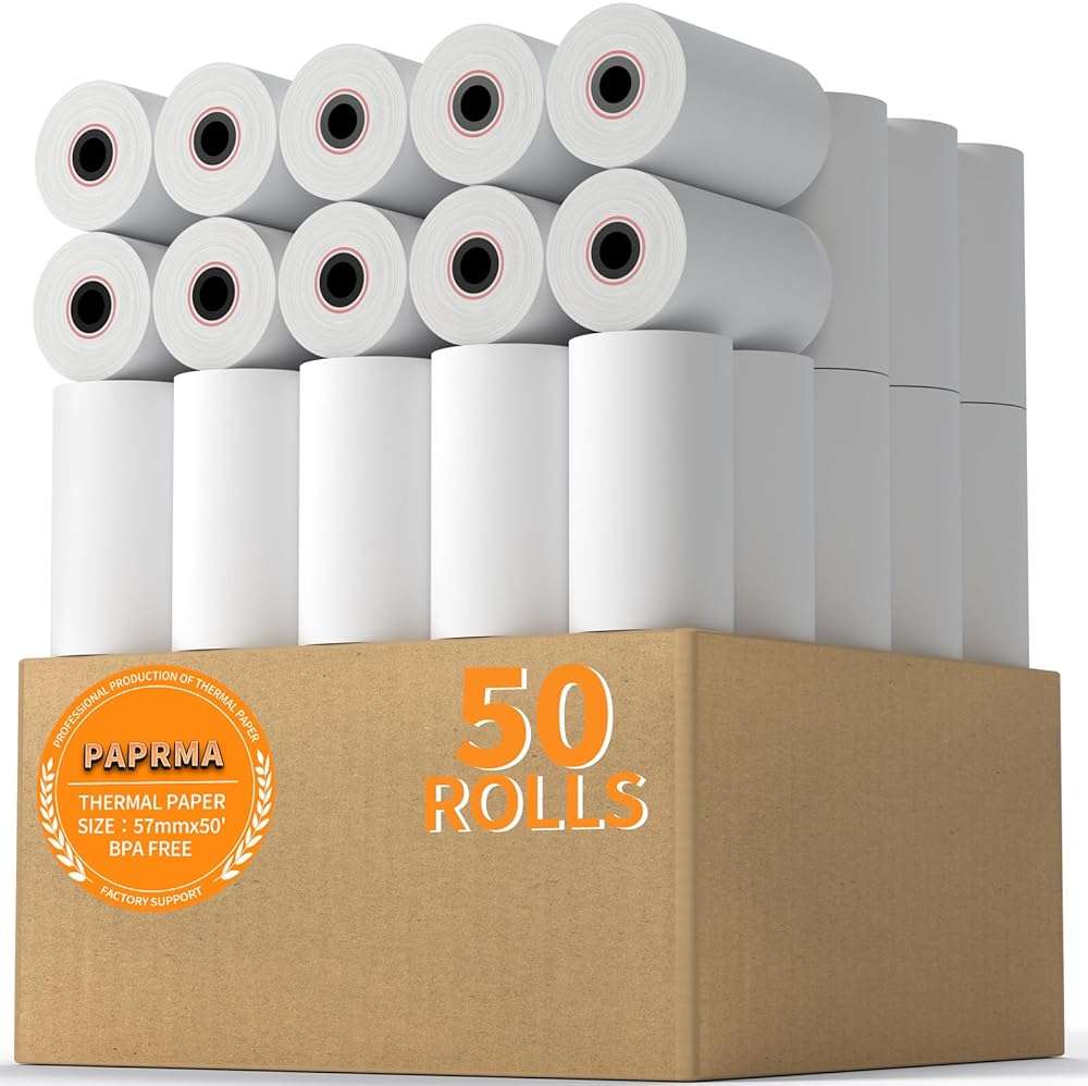 PAPRMA 2 1/4'' x 50' Thermal Receipt Paper 50 Rolls, 2.25x50ft Receipt Roll Cash Register Paper - For Credit Card Machine POS Terminal Clover Mini Verifone - Image 1