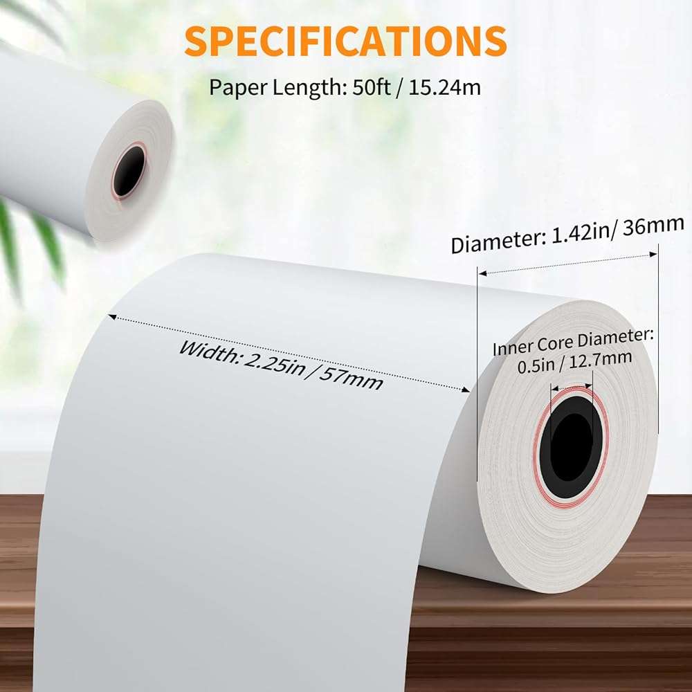 PAPRMA 2 1/4'' x 50' Thermal Receipt Paper 50 Rolls, 2.25x50ft Receipt Roll Cash Register Paper - For Credit Card Machine POS Terminal Clover Mini Verifone - Image 2