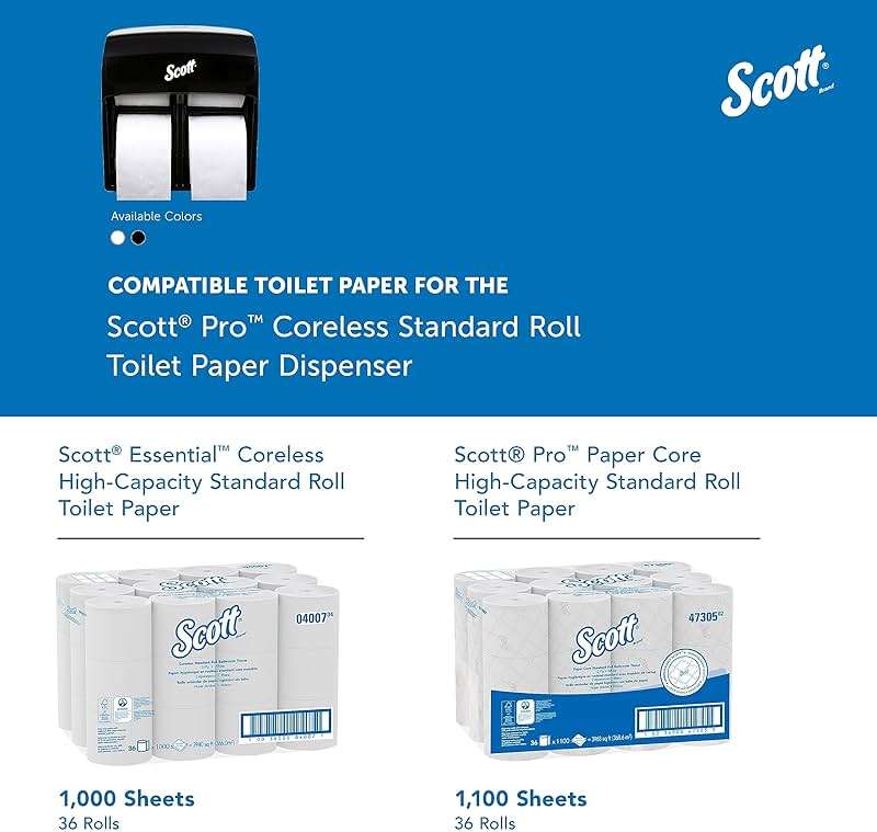 Scott Professional High Capacity Coreless Standard Roll Toilet Paper Dispenser (44518), Black, Holds 4 Rolls, Wall Mounted, Commercial Grade (Qty 1) - Image 8