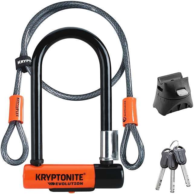 Kryptonite Evolution Mini-7 Bike U-Lock with 4 ft Security Cable - 7mm Max - Performance Steel Shackle with Double Deadbolt, Includes 3 Keys, Convenient Carry Bracket - Compact High-Security Bike Lock - Image 1