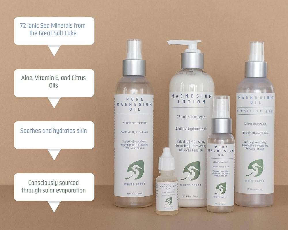 White Egret | Magnesium Oil Spray Sensitive Skin with 72 Ionic sea Minerals | Soothing, Nourishing, rejuvenating and Recovering Properties | 8 Fl Oz - Image 3