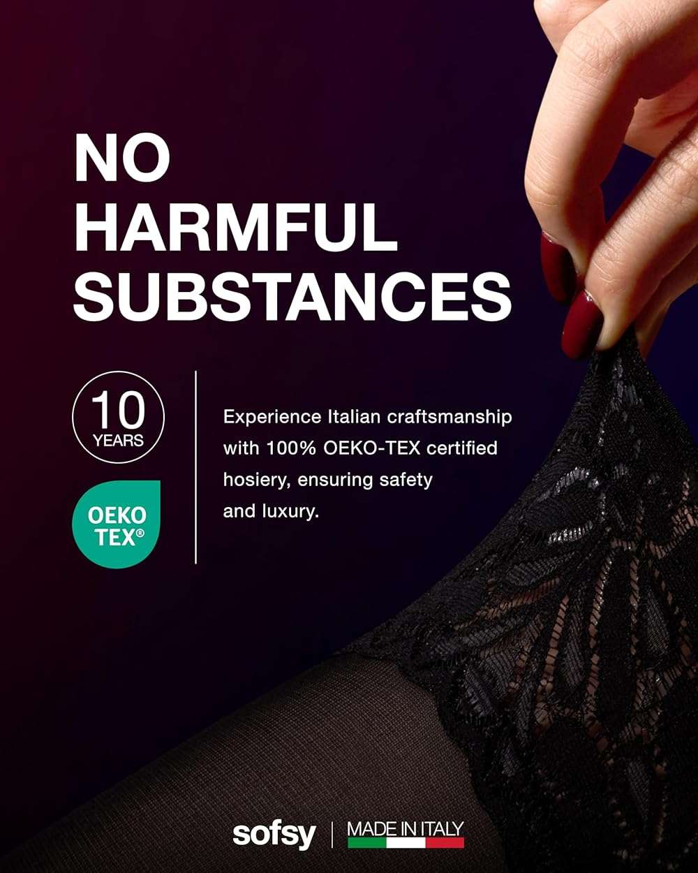 sofsy 100% OEKO-TEX Certified - Italian Women's Opaque Thigh High Stockings | Ultra Soft Dual Silicone Lace Top Stay Ups - Image 2
