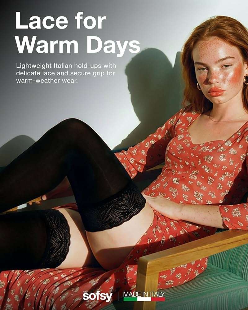 sofsy 100% OEKO-TEX Certified - Italian Women's Opaque Thigh High Stockings | Ultra Soft Dual Silicone Lace Top Stay Ups - Image 3