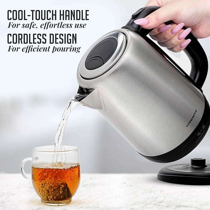 OVENTE Electric Tea Kettle Stainless Steel 1.7 Liter Portable Instant Water Boiler Heater 1100W Power Fast Boiling with Cordless Body and Automatic Shut Off for Coffee Milk Chocolate Silver KS27S - Image 6