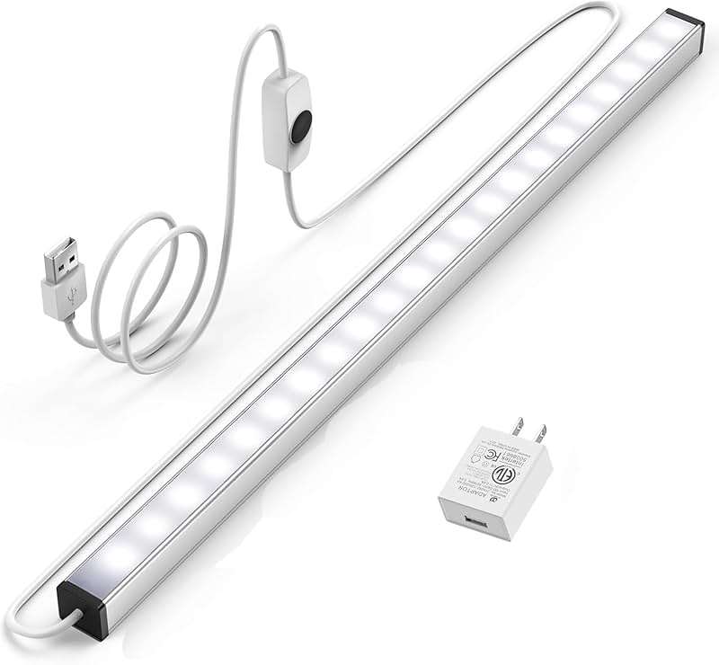 ASOKO Under Cabinet Led Lighting, 12 Inch Light Strip Bar, Daylight White 5000K Dimmable Plug in USB Light, Small Thin Led Under Counter Lighting for Kitchen/Room/Shelf/Desk/Display Case - Image 1