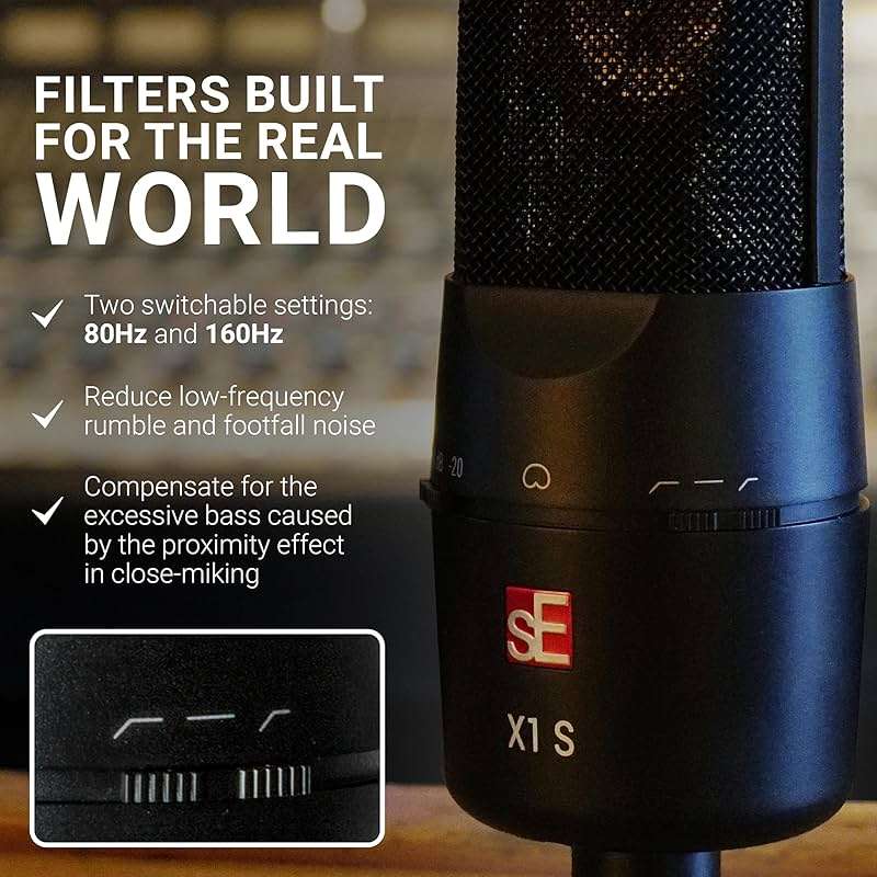 SE ELECTRONICS X1 S Large Diaphragm Condenser Microphone with 80/160 Hz Filters & -10/-20 dB Pads - XLR Condenser Mic for Singing, Vocals & Instruments - Professional Studio Microphone for Recording - Image 7