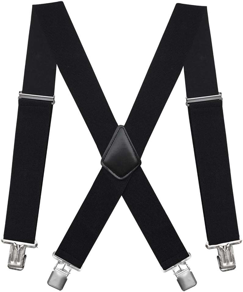 Fasker Mens Suspenders X-Back Wide Adjustable Solid Straight Heavy Duty Clip Suspenders for Men Women - Image 1
