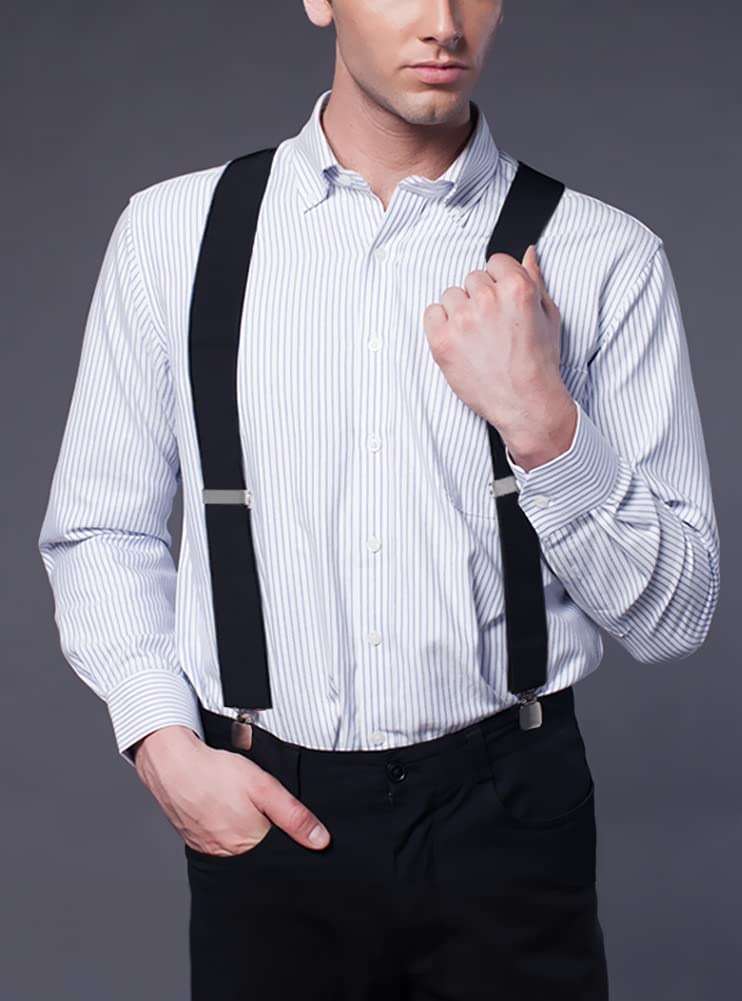 Fasker Mens Suspenders X-Back Wide Adjustable Solid Straight Heavy Duty Clip Suspenders for Men Women - Image 2