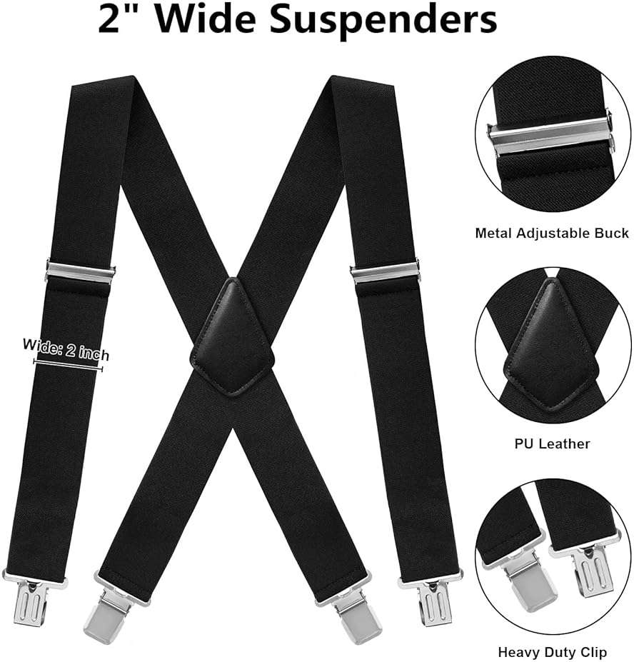 Fasker Mens Suspenders X-Back Wide Adjustable Solid Straight Heavy Duty Clip Suspenders for Men Women - Image 4