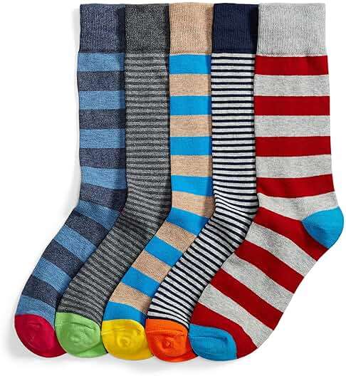 Amazon Essentials Men's Comfortable Patterned Dress Crew Socks, 5 Pairs - Image 1
