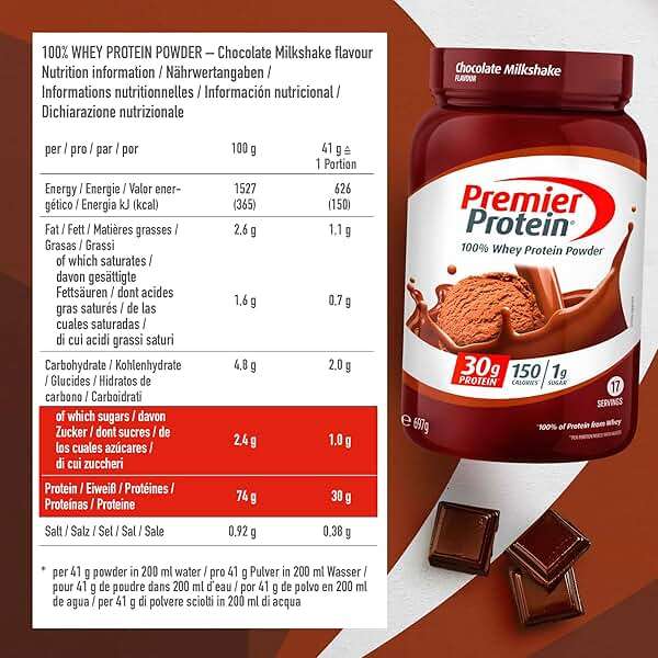 Premier Protein Powder, Chocolate Milkshake, 30g Protein, No Added Sugar, 100% Whey Protein, Keto Friendly, Soy & Gluten Free, 24.5 oz (17 Servings) - Image 8