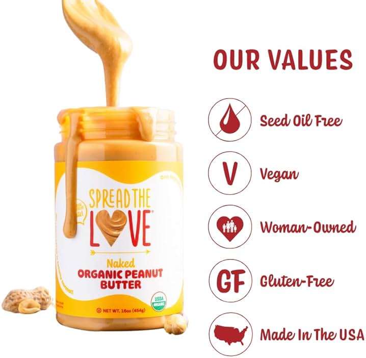 Spread The Love NAKED Organic Peanut Butter, 16 Ounce (Organic, All Natural, Vegan, Gluten-free, Creamy, Dry-Roasted, No added salt, No added sugar, No palm oil) (1-Pack) - Image 3