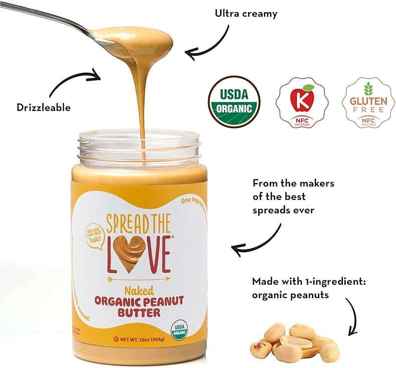 Spread The Love NAKED Organic Peanut Butter, 16 Ounce (Organic, All Natural, Vegan, Gluten-free, Creamy, Dry-Roasted, No added salt, No added sugar, No palm oil) (1-Pack) - Image 5