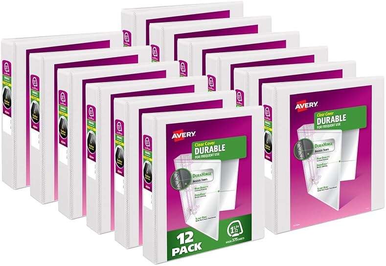 Avery Durable View 3 Ring Binders for Home, School Supplies, Office, or Organization Needs, 1.5" Slant Ring, 12 Pack White Binders (17022) - Image 1