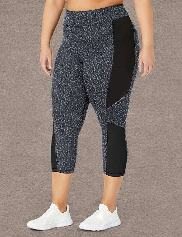 Just My Size Women's Plus Size Active Pieced Stretch Capri, Spot On Slate Grey/Black, 2X - Image 3