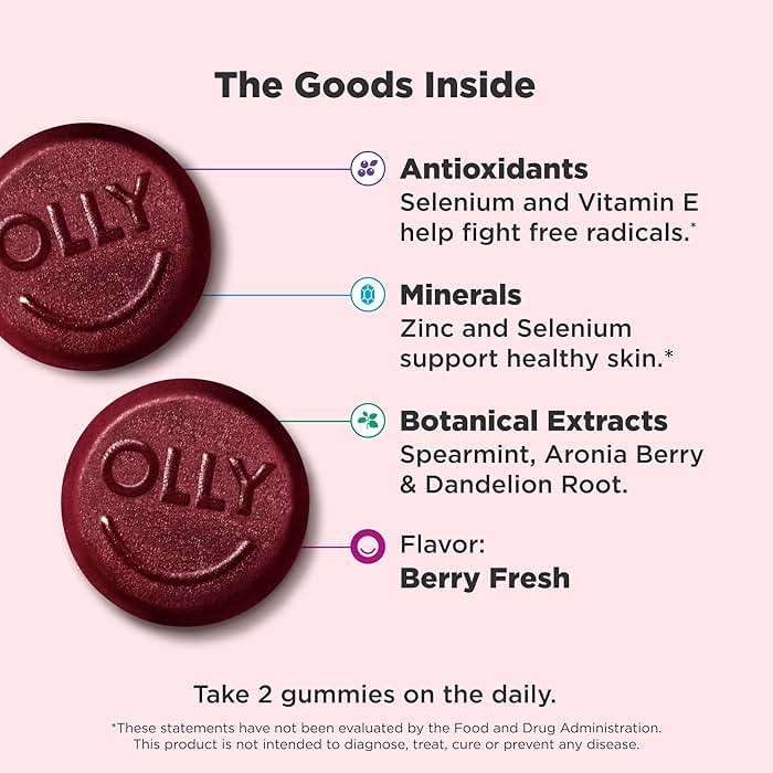 OLLY Flawless Complexion Gummy, Clear and Healthy Skin Support, Vitamins E, A, Zinc, Chewable Supplement, Berry - 50 Count (Pack of 1) - Image 2