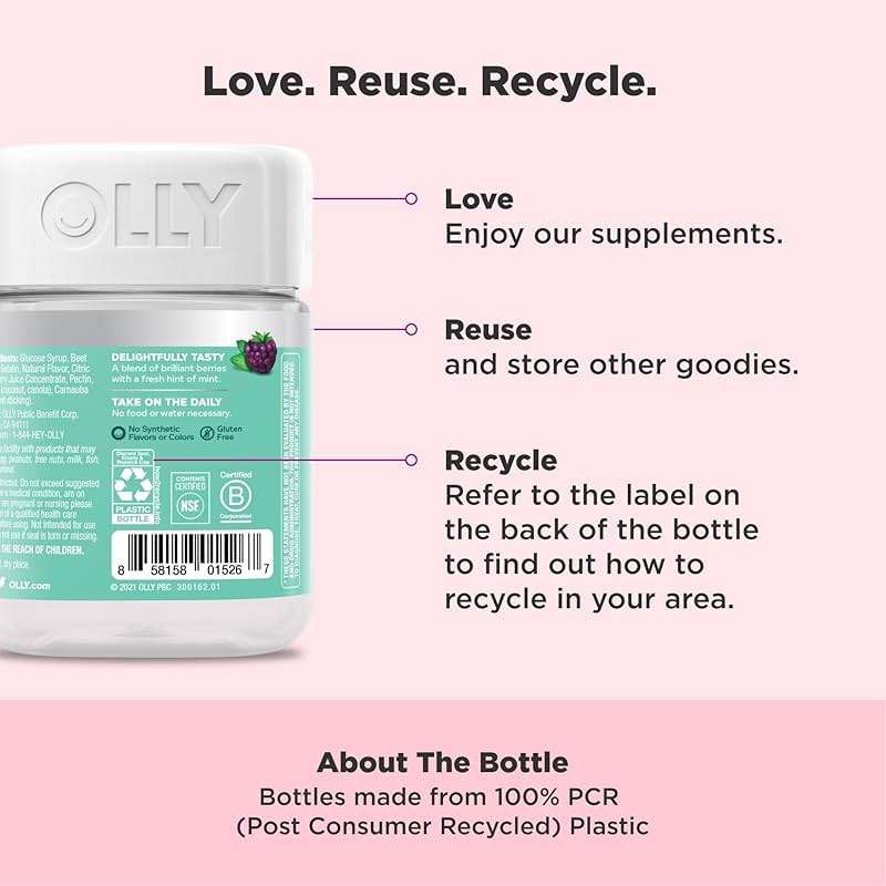 OLLY Flawless Complexion Gummy, Clear and Healthy Skin Support, Vitamins E, A, Zinc, Chewable Supplement, Berry - 50 Count (Pack of 1) - Image 4