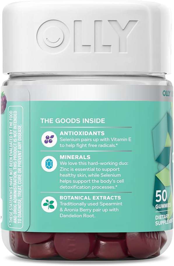 OLLY Flawless Complexion Gummy, Clear and Healthy Skin Support, Vitamins E, A, Zinc, Chewable Supplement, Berry - 50 Count (Pack of 1) - Image 9