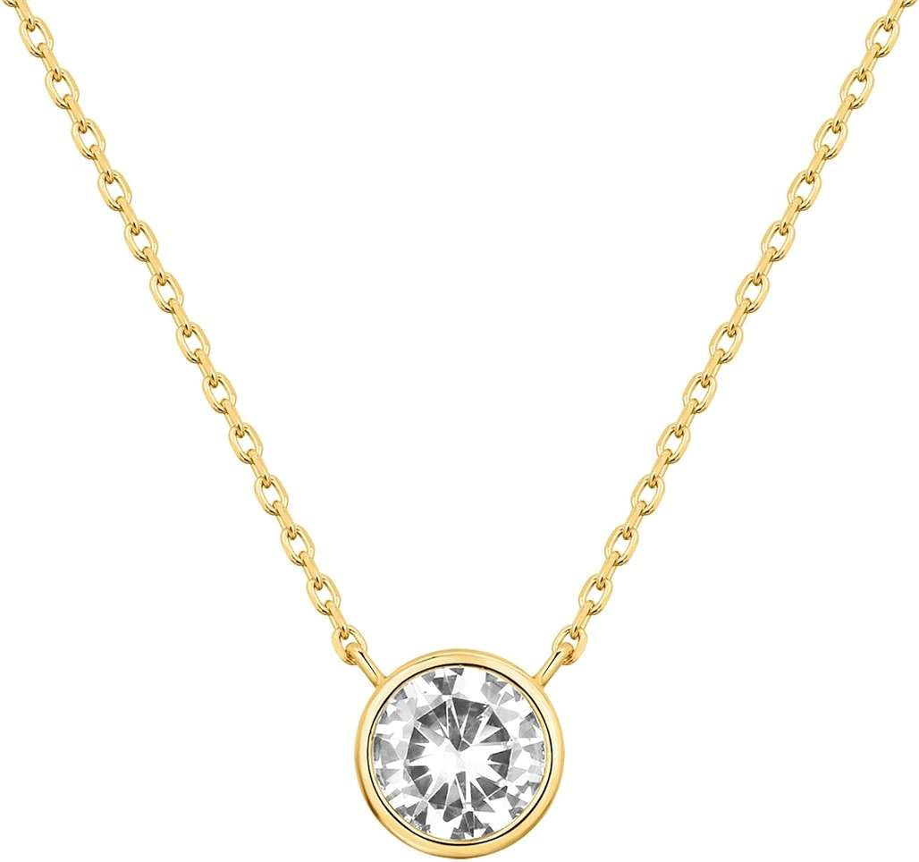 PAVOI 14K Gold Plated Circle CZ Solitaire Necklace | Elegant Bezel Pendant | Dainty Cubic Zirconia Halo Choker Necklaces for Women - Image 1
